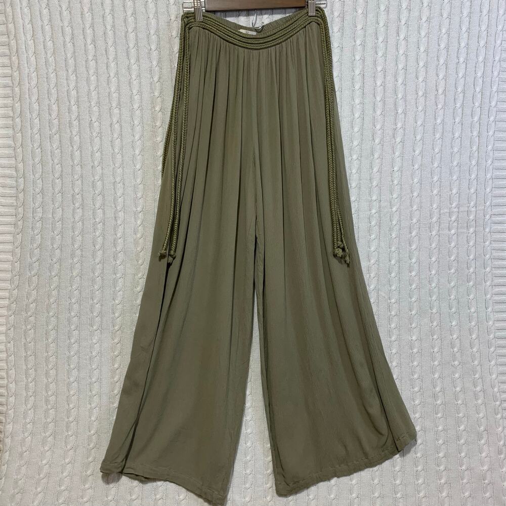 Pinka Olive Green Cotton Flowy Wide Leg Pants Women's S